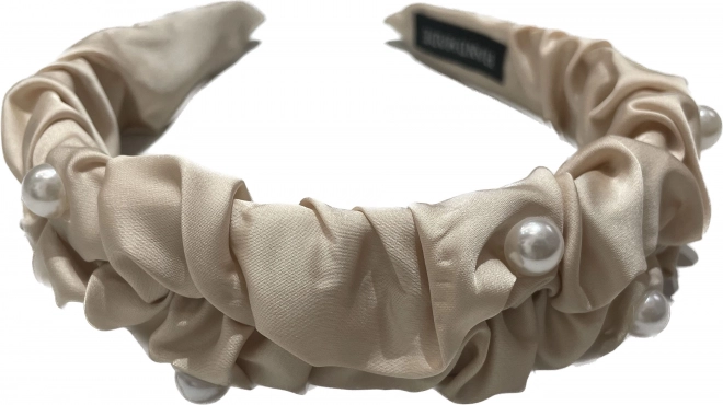 Cerchietto satinato con perle Beige