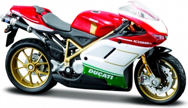 Modello di motocicletta Ducati 1098S con cavalletto 1/18