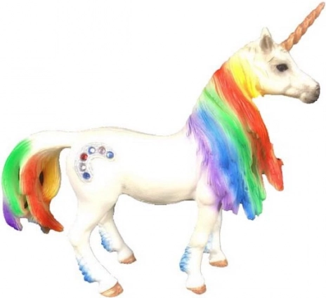 Figura di unicorno con criniera arcobaleno