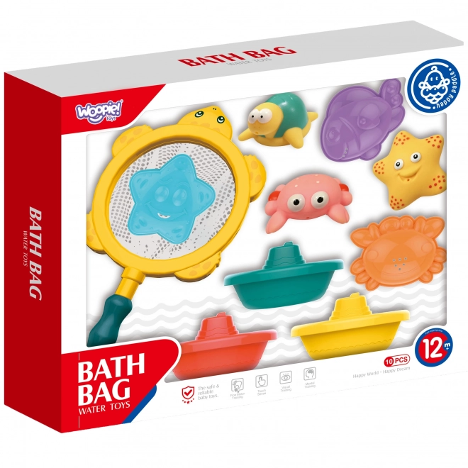Set da bagno animali marini e barche con rete