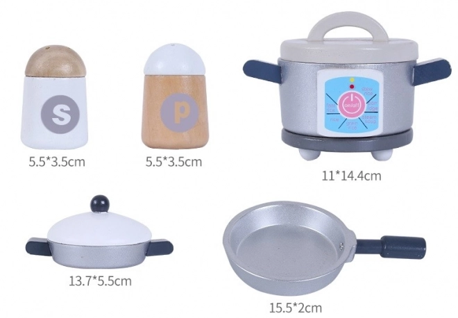 Cucina in legno grigia con luce e accessori per bambini