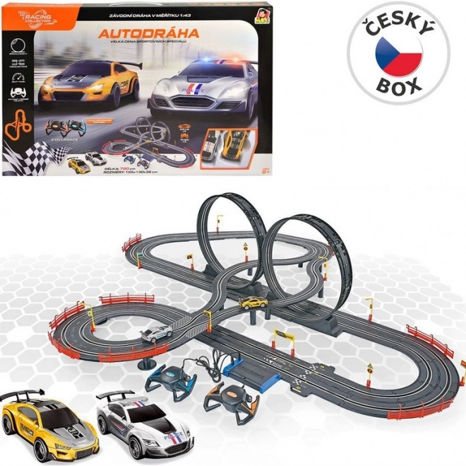 Pista automobilistica 790 cm con due auto, a batteria