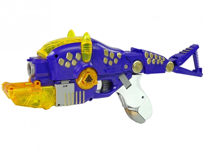 Triceratopo Dinobot Viola 2 in 1 con Pistola a Freccette e Bersaglio