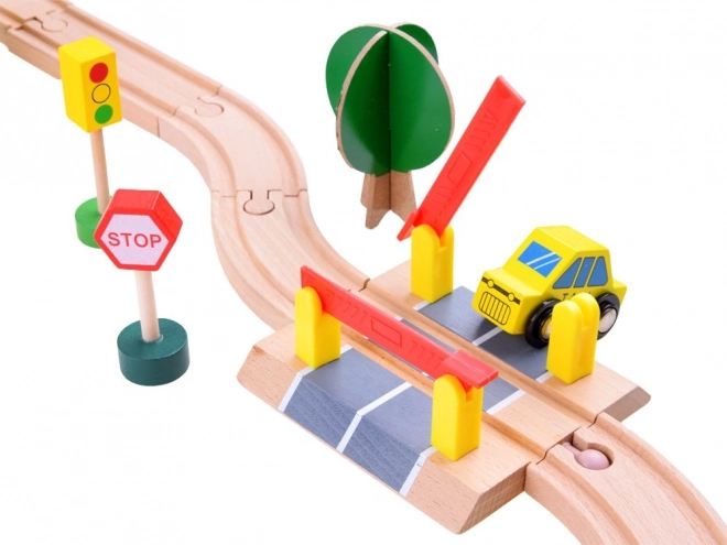 Grande set di trenini in legno con locomotiva a batteria e figure