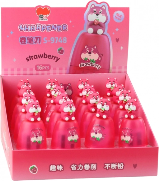 Temperamatite rosa per matite spesse e sottili con contenitore