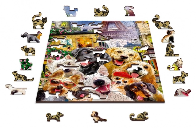 Puzzle in legno Cuccioli a Parigi 2 in 1, 75 pezzi