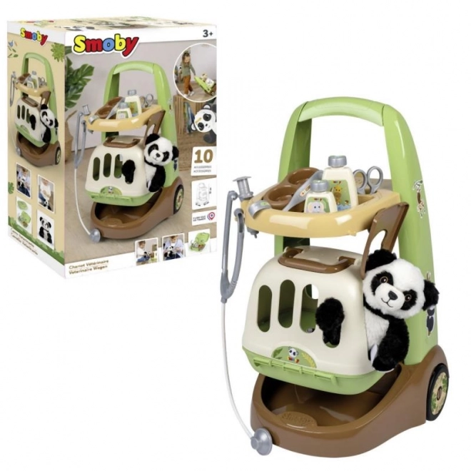 Carrello veterinario con panda e box di trasporto 2 in 1