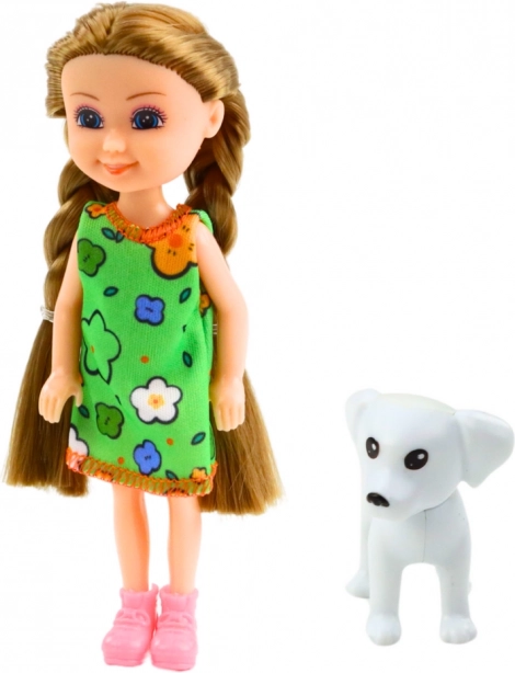 Mini bambola in vestito con cane 14,5 cm