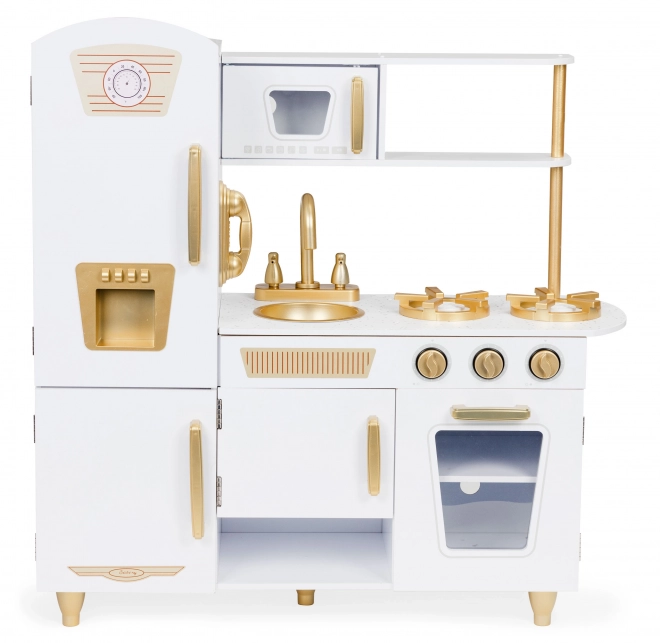 Grande cucina in legno per bambini, bianco e oro, ECOTOYS