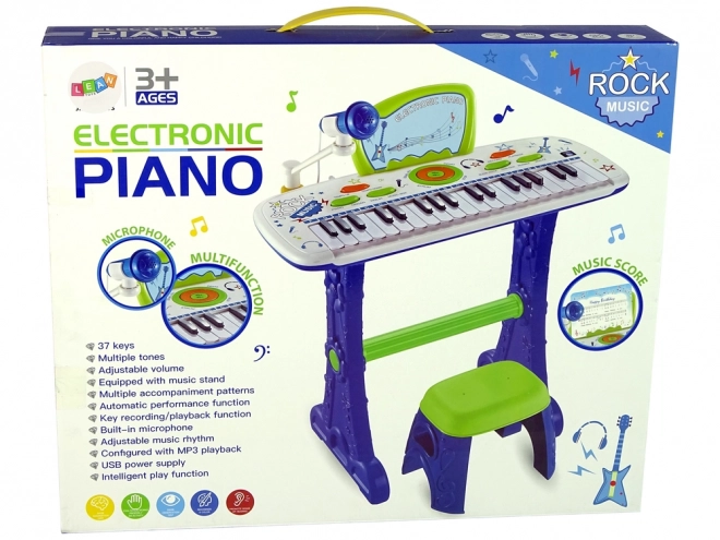 Pianoforte Elettrico per Bambini con Note USB Blu