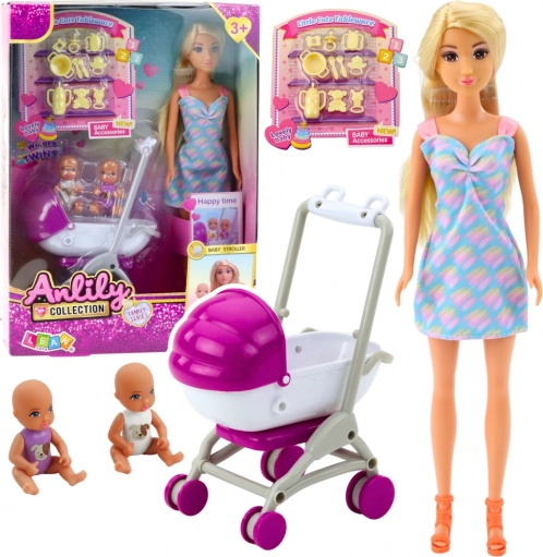 Bambola Anlily con passeggino e due bambini