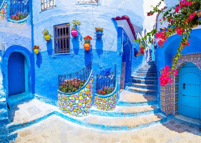 Puzzle Strada Turchese Chefchaouen Marocco 1000 Pezzi