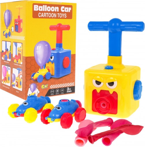 Set di 2 macchinine a propulsione con palloncino per bambini 3+ con pompetta manuale