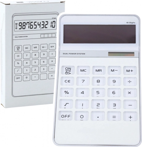 Calcolatrice da ufficio bianca con display a 10 cifre