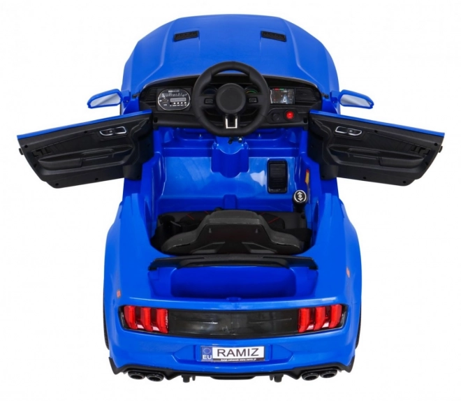 GT Macchina sportiva giocattolo a batteria per bambini blu + telecomando + partenza lenta + portapacchi + LED MP3