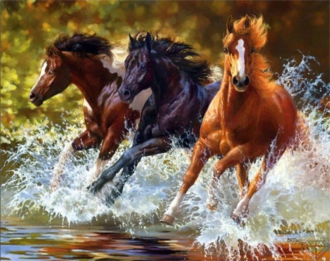 Pittura Diamante Norimpex Cavalli nel Fiume 30x40cm