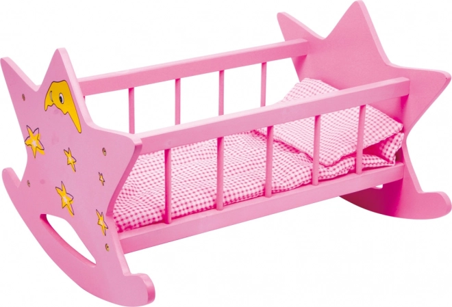 Culla rosa piccola in legno con stella