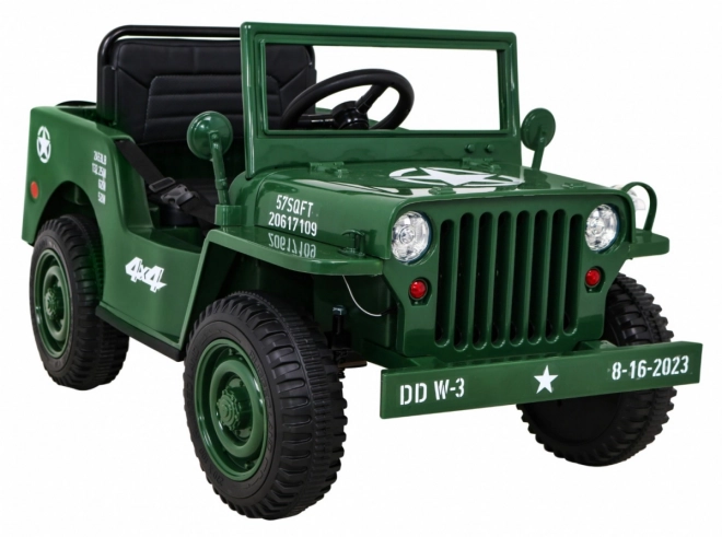 Auto militare retrò per bambini verde + trazione 4x4 + telecomando + 2 portabagagli + partenza lenta + MP3 LED