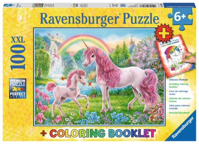 Puzzle Magici Unicorni XXL 100 Pezzi con Libro da Colorare