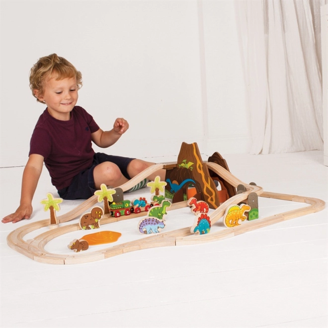 Vivaci figure di dinosauri e treno