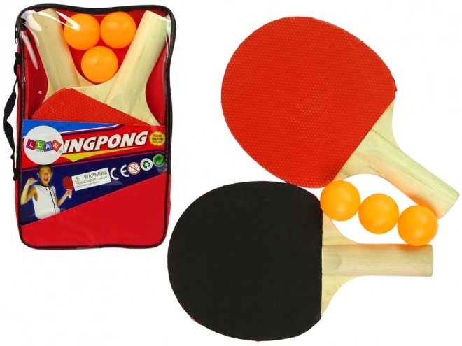 Set da ping pong con racchette in legno, 3 palline e custodia