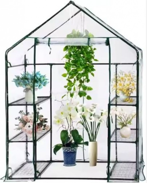 Serra da giardino in miniatura con telo in PVC e 4 ripiani
