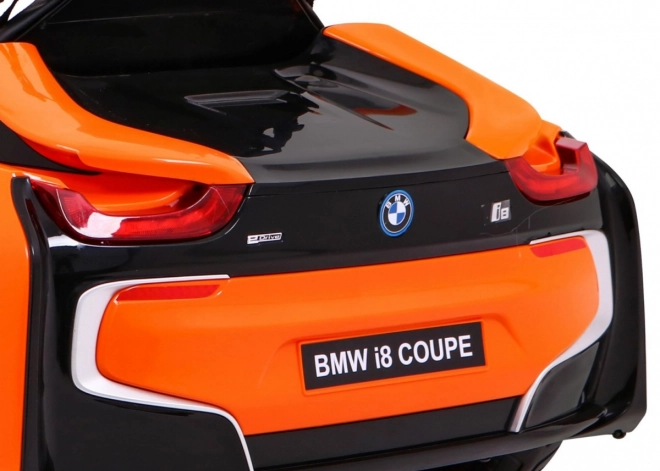 Auto a Batteria BMW I8 Lift Arancione + Telecomando + Partenza Lenta + Cinture a 3 Punti + MP3 USB + LED