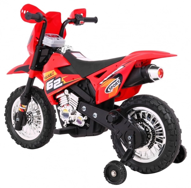 Motocicletta Cross per bambini a batteria con ruote ausiliarie e suoni LED - Rosso