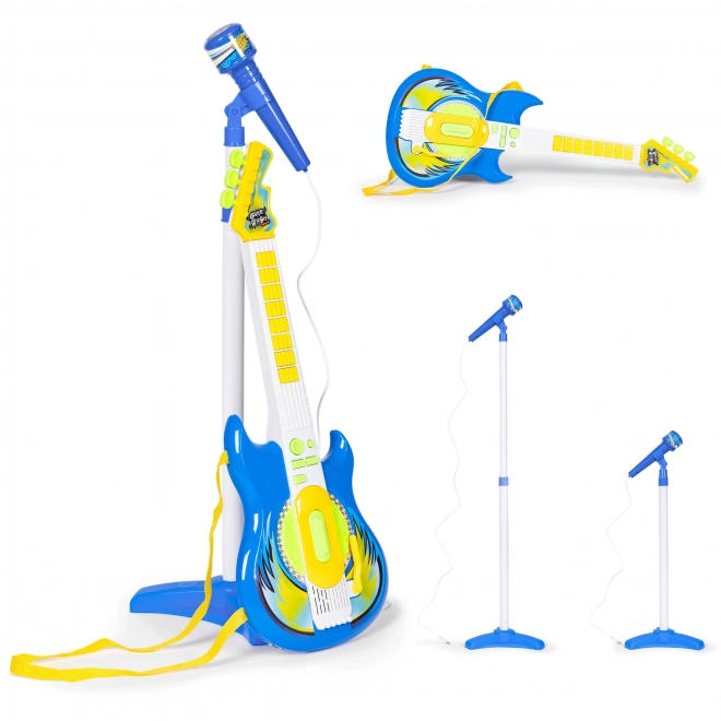 Chitarra Elettrica E Microfono Con Supporto Per Bambini Blu