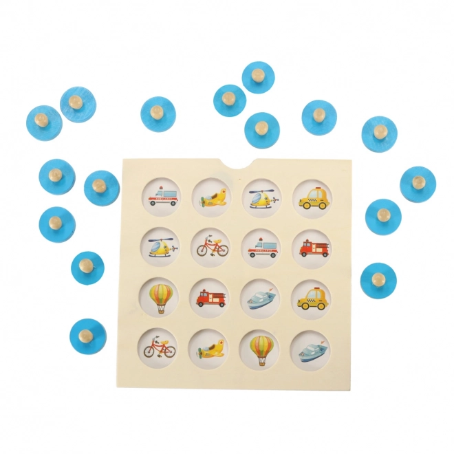 Gioco da tavolo memory in legno montessori con 4 carte