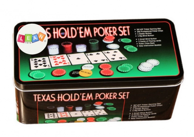 Set da gioco per poker con 2 mazzi di carte, fiches e tavoli da gioco
