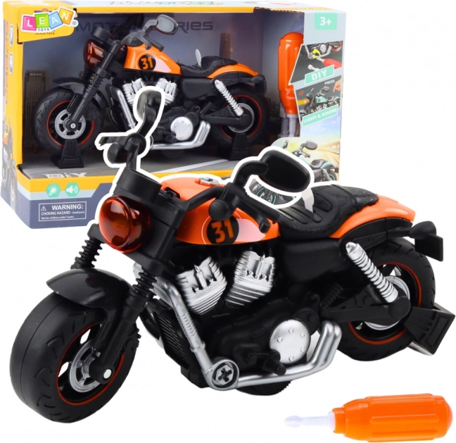 Motocicletta da Smontare e Montare con Effetti di Luci e Suoni - Arancione