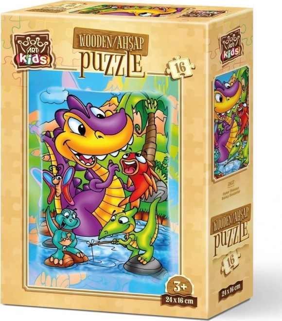 Puzzle in legno dinosauri alla pesca 16 pezzi