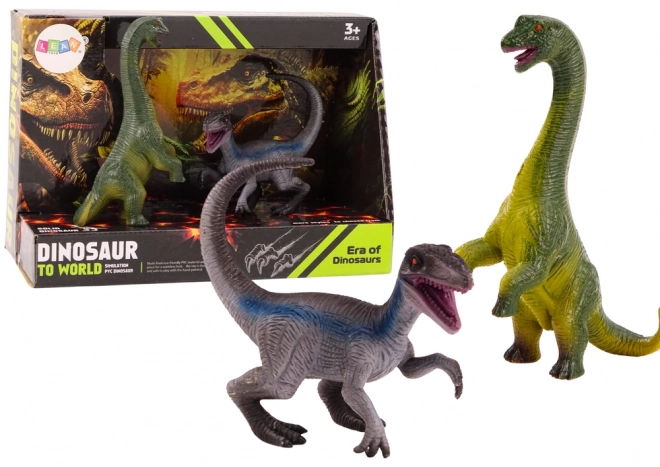 Set di figure dinosauri brachiosauro e velociraptor