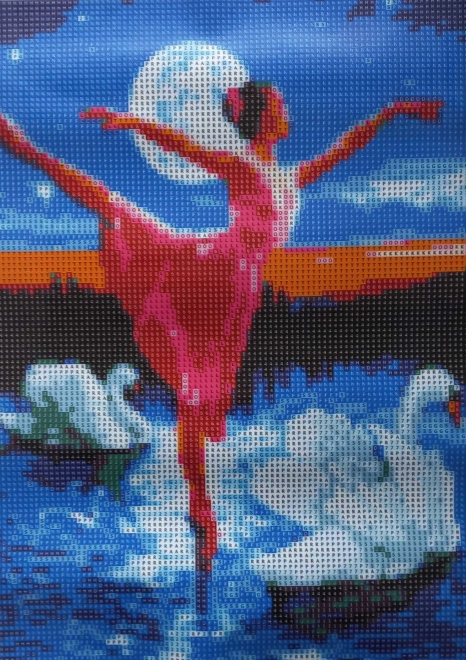 Pittura Diamante Ballerina Tra Cigni 30x40cm