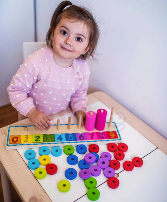 Gioco Educativo in Legno per Contare e Riconoscere i Colori Montessori - 56 Pezzi