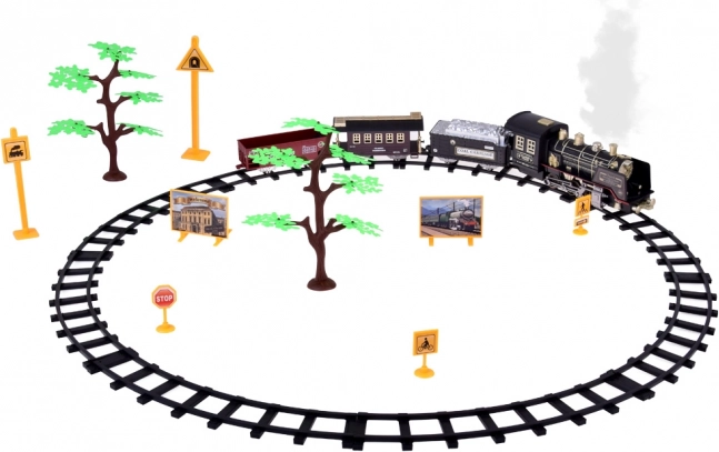 Grande treno retrò con locomotiva a controllo remoto con luce e vapore