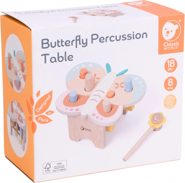Tavolino in legno con pastelli CLASSIC WORLD Montessori Farfalla