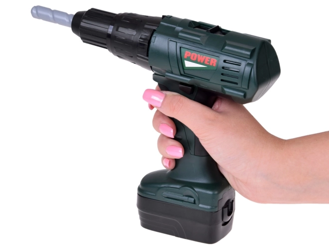 Set da lavoro per piccoli meccanici con trapano a batteria