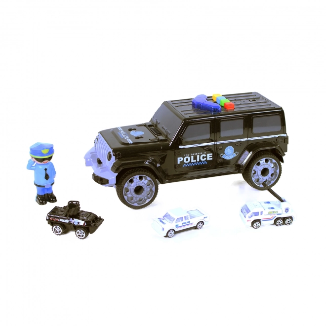 Auto della polizia con garage mobile