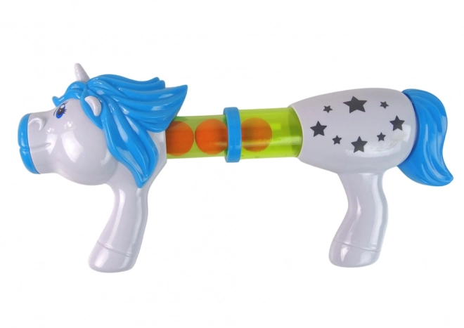 Pistola lancia morbide palline Unicorno Blu