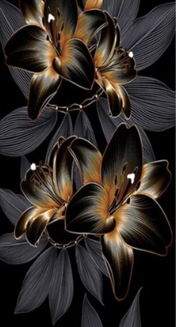 Pittura diamantata giglio nero e oro 80 × 40 cm