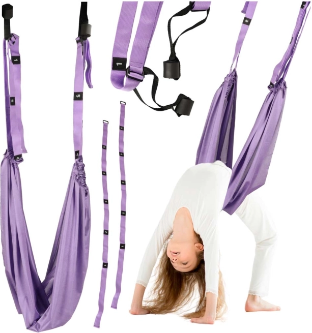 amaca aerea viola per yoga e dondolio sensoriale, portata 100 kg