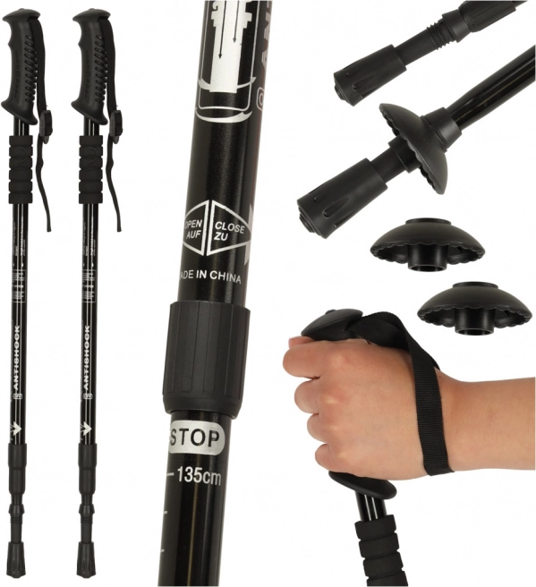 Bastoncini da trekking pieghevoli Nordic Walking, neri, 2 pezzi