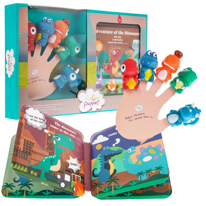 Set di burattini in gomma Dinosauri con libretto per bambini 3+ impermeabile