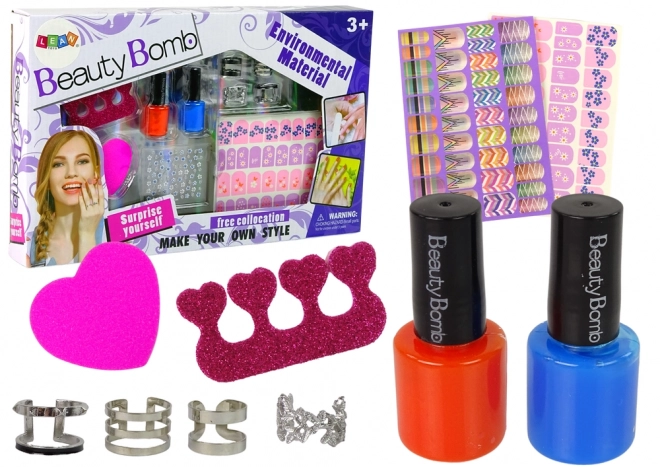 Set per Unghie con Smalti Glitter, Adesivi e Anelli