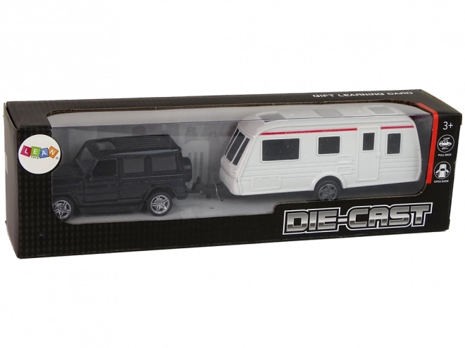 Set veicoli Jeep nero camper con elementi in metallo
