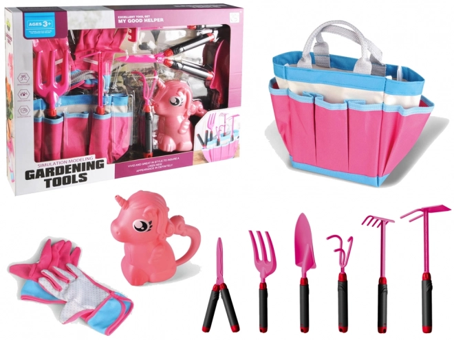 Set da giardinaggio in borsa rosa unicorno