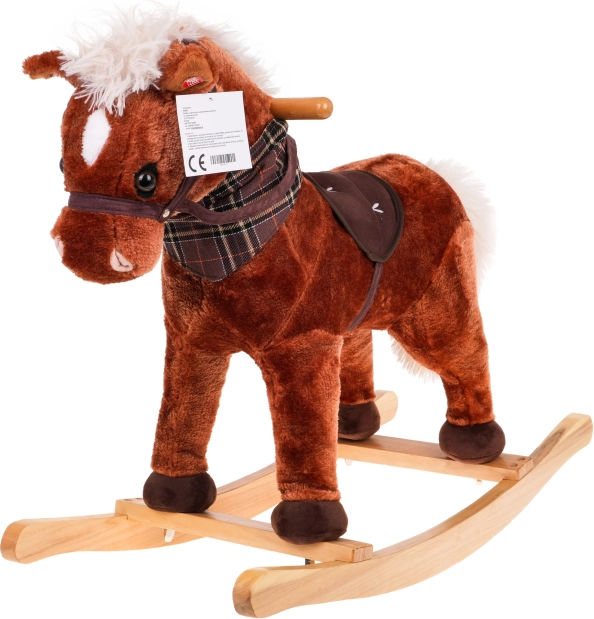 Cavalluccio a dondolo per bambini con pattini in legno e suoni – Marrone