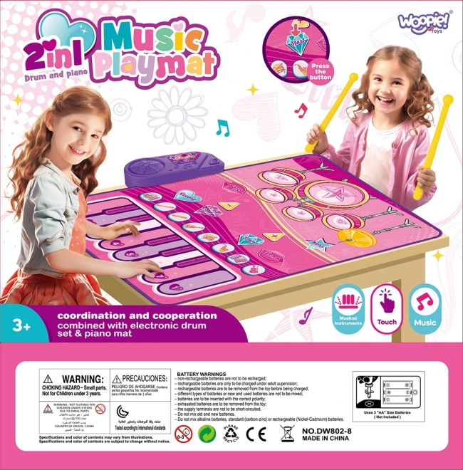 WOOPIE Grande Tappeto Musicale 2 in 1 Batteria e Pianoforte Interattivi
